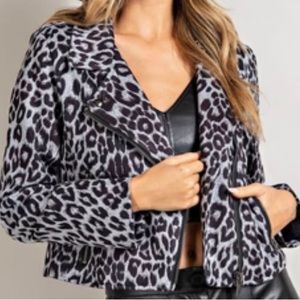 BORDEAUX. Cheetah Knit Zip Up Moto Jacket Womens S Asymmetric. Zip.Long …
